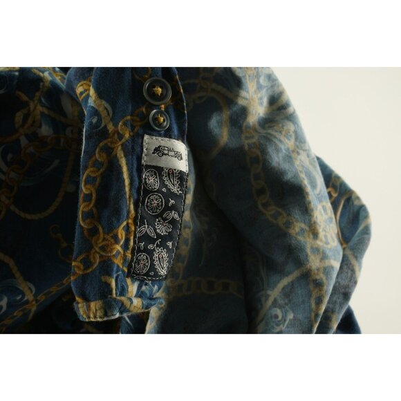 Dario Beltran Spain Men's Large Long Sleeve Blue Gold Chain Button Down Shirt - Picture 7 of 9